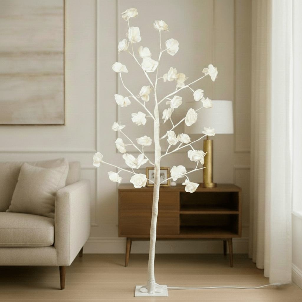 White LED Rose Blossom Tree Light – Decorative Flower Lamp - Memories Insite